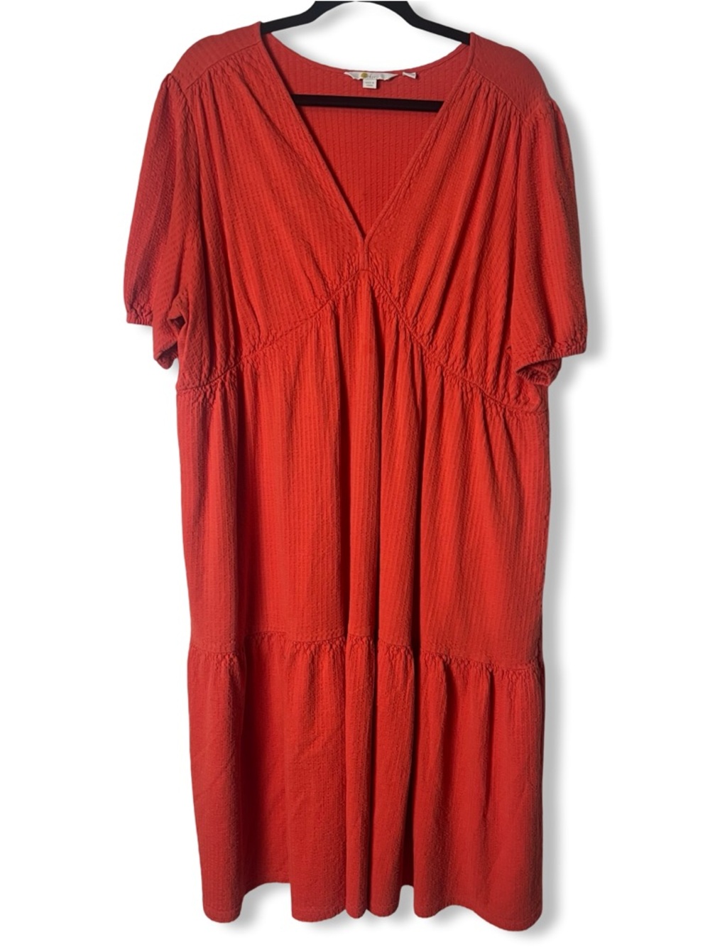 Boden Cotton Tiered Midi Dress Orange V-Neck Pockets Plus‎ Sz 20/22